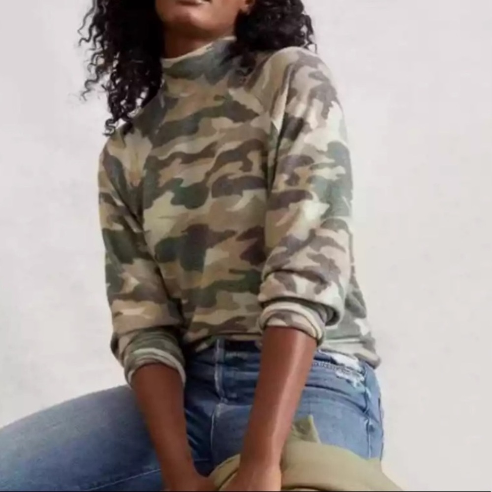 NWOT Maeve Anthropologie‎ Brushed Camo Pullover Long Sleeve Mock Neck Women’s XS